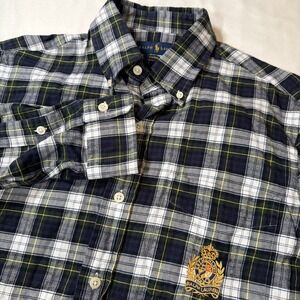 Ralph Lauren Crest Button Down Shirt Men's Sz Small Blue Green Plaid